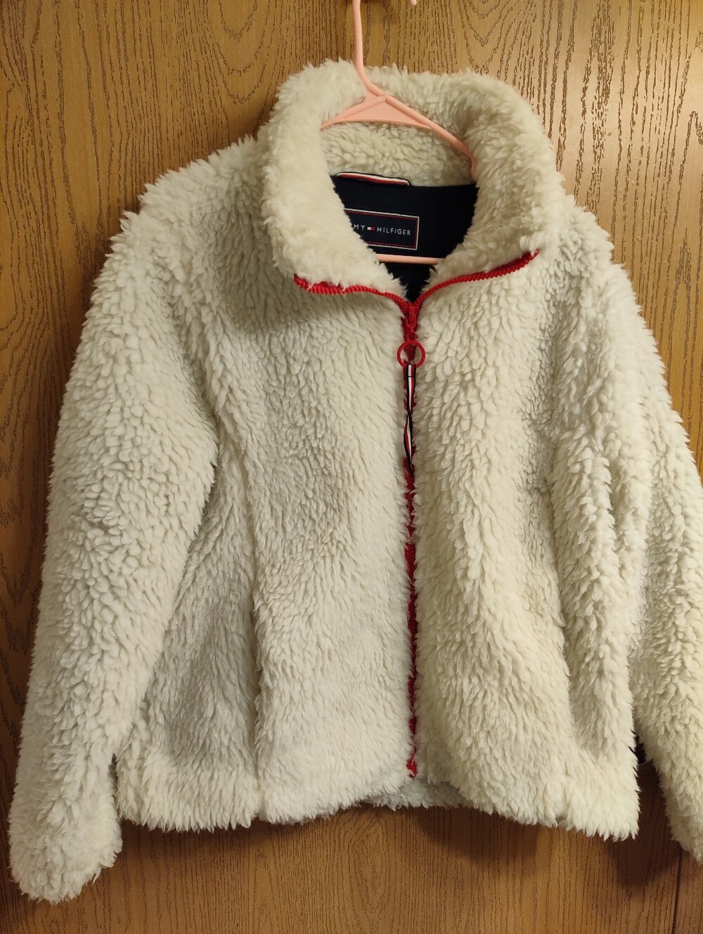 Tommy Hilfiger Navy Jacket with Cream Sherpa and Red Trim